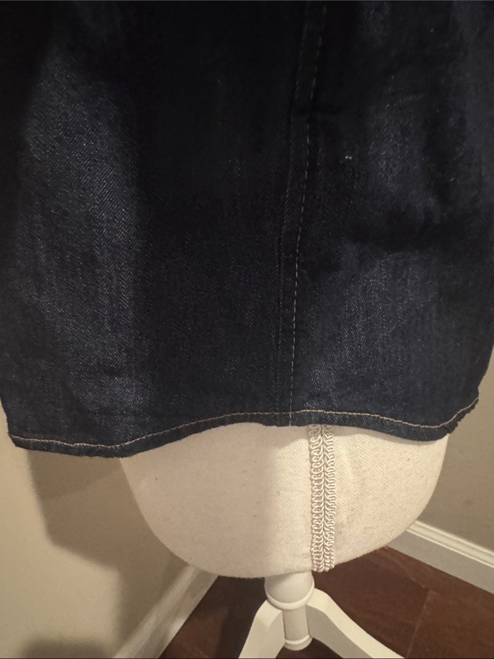 H & M Divided dark denim cotton button up top with tie at the neck, size S - Picture 9 of 14